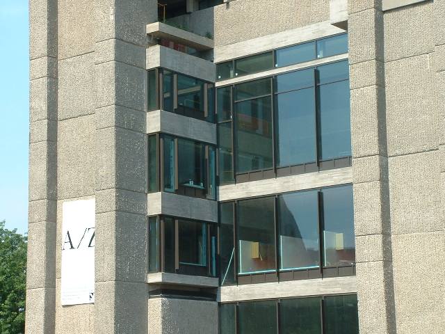 Glass corner façade detail.